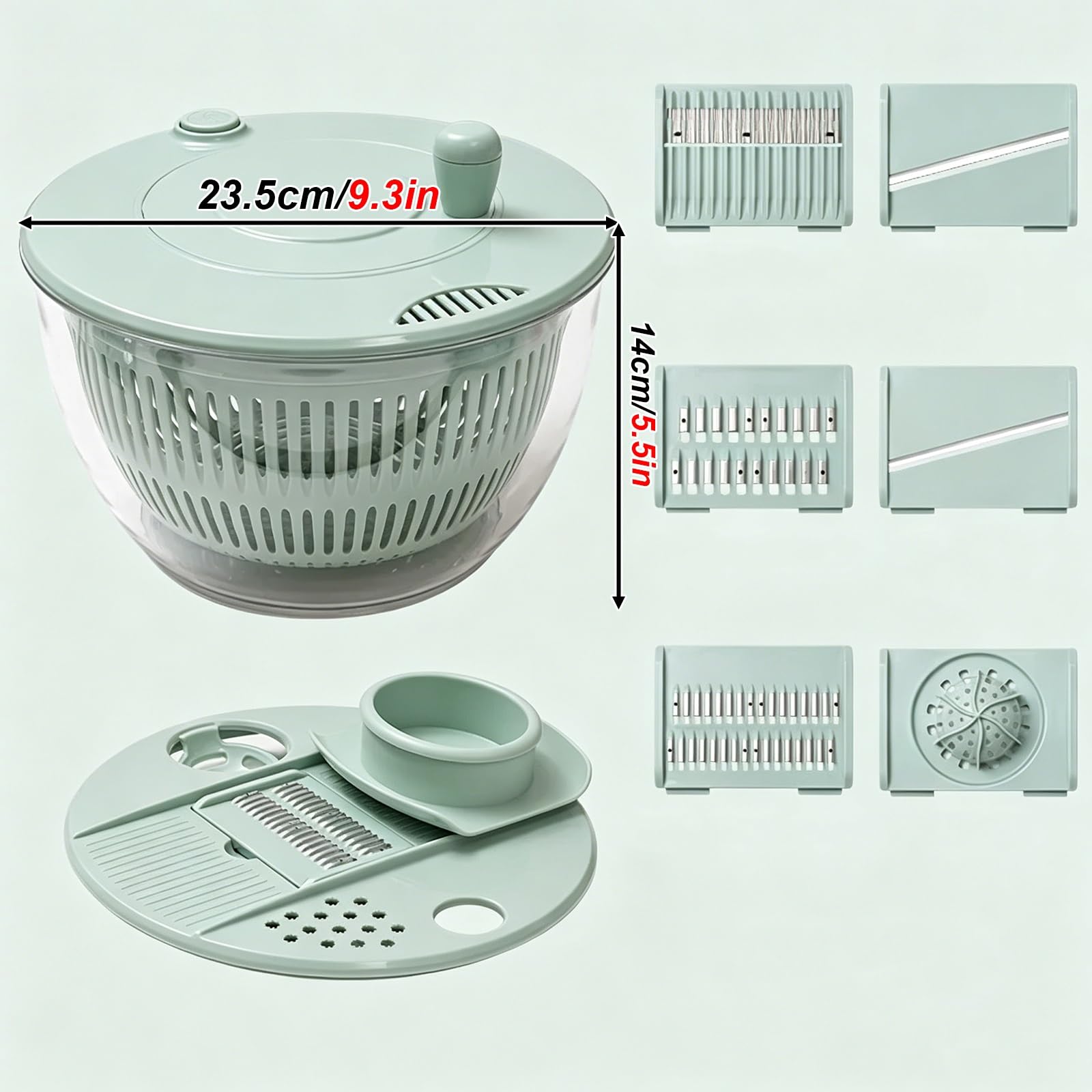 Mandolina de Cocina Multifuncional de Acero Inoxidable, con Cortador 5 Cuchillas, Colador Yemas Huevo, Rallador, Almacenamiento Visible Alta Capacidad, Ahuecado y con Drenaje