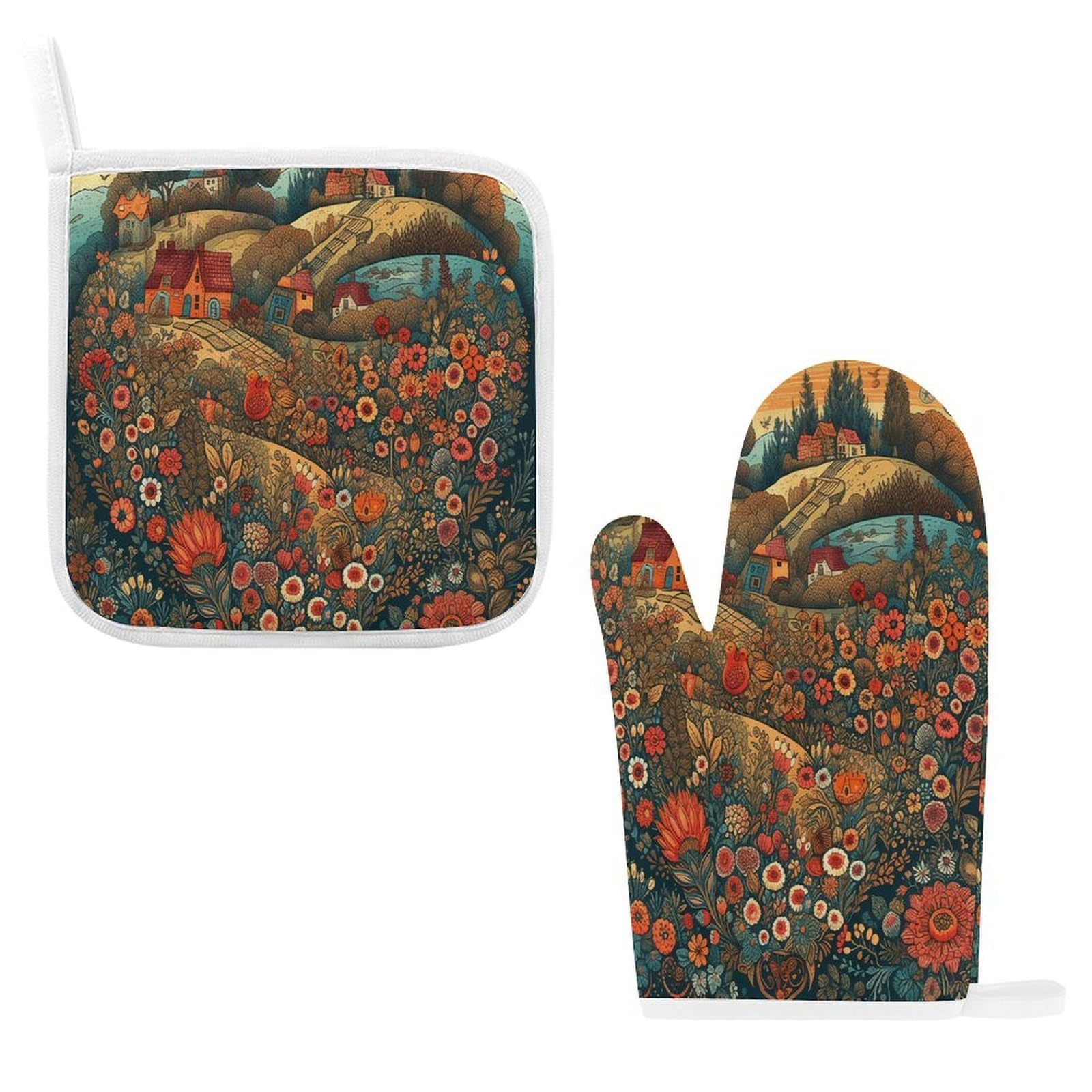 Btcowzrv Style Heart Made Of Flowers Oven Mitts And Pot Holders 2Pcs Set