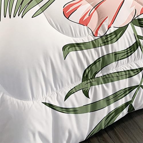 Miniatura 4 de Juego de edredón de flamenco, tamaño individual, estampado de hojas de palmera y flamenco, tropical, juego de ropa de cama acolchado con flores para