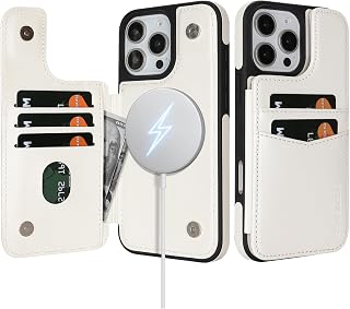 SkyEagle Compatible with MagSafe iPhone 16 Pro Max Case Wallet,White | Magnetic Clasp,RFID Blocking,PU Leather,Flip Folio Shockproof Phone Cover,with Credit Card Slots & Kickstand for Men & Women