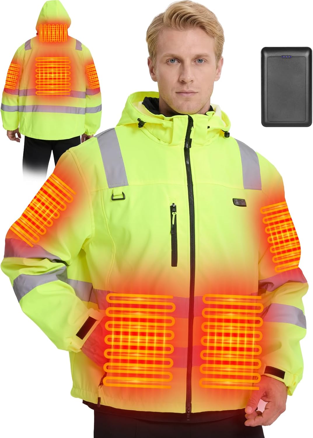 Heated High Visibility Reflective Jackets for Men with Fleece Lining heated work jacket 16000mAh Battery pack