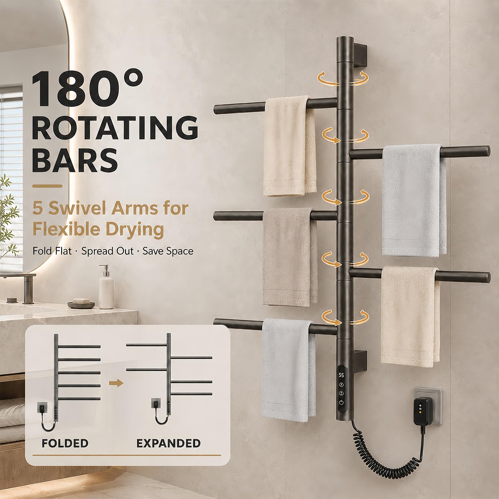 BANGBANGJI Timer Smart, Scaldasalviette Elettrico per Bagno Moderno White
