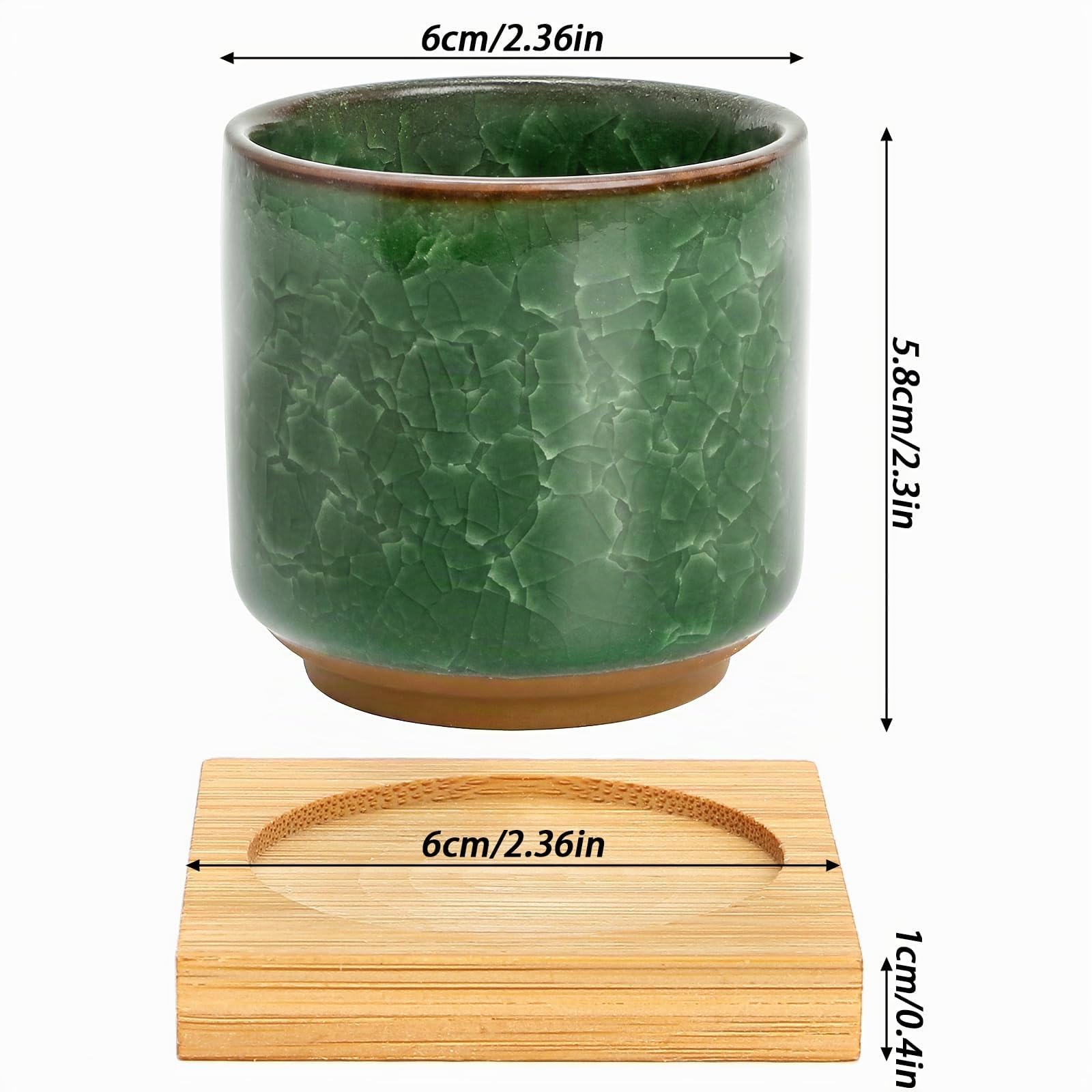 Lawei - Vaso in ceramica con sottovaso in bambù, 8 pezzi