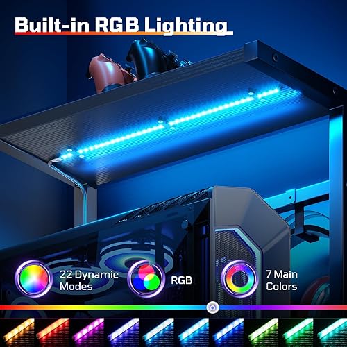 Miniatura 7 de Bestier Escritorio de juegos de 44 pulgadas para espacios pequeños, escritorio reversible para computadora con cajones y estantes, mesa de