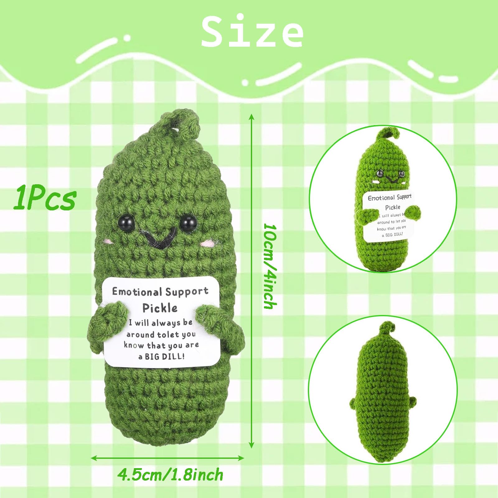 YREYBN Emotional Support Pickle, Emotional Support Gift, Knitted Cucumber Doll with Card, Handmade Mini Funny Positive Pickle Cucumber, Doll Of Cute Encouraging Gift For Kids Adults - Image 2