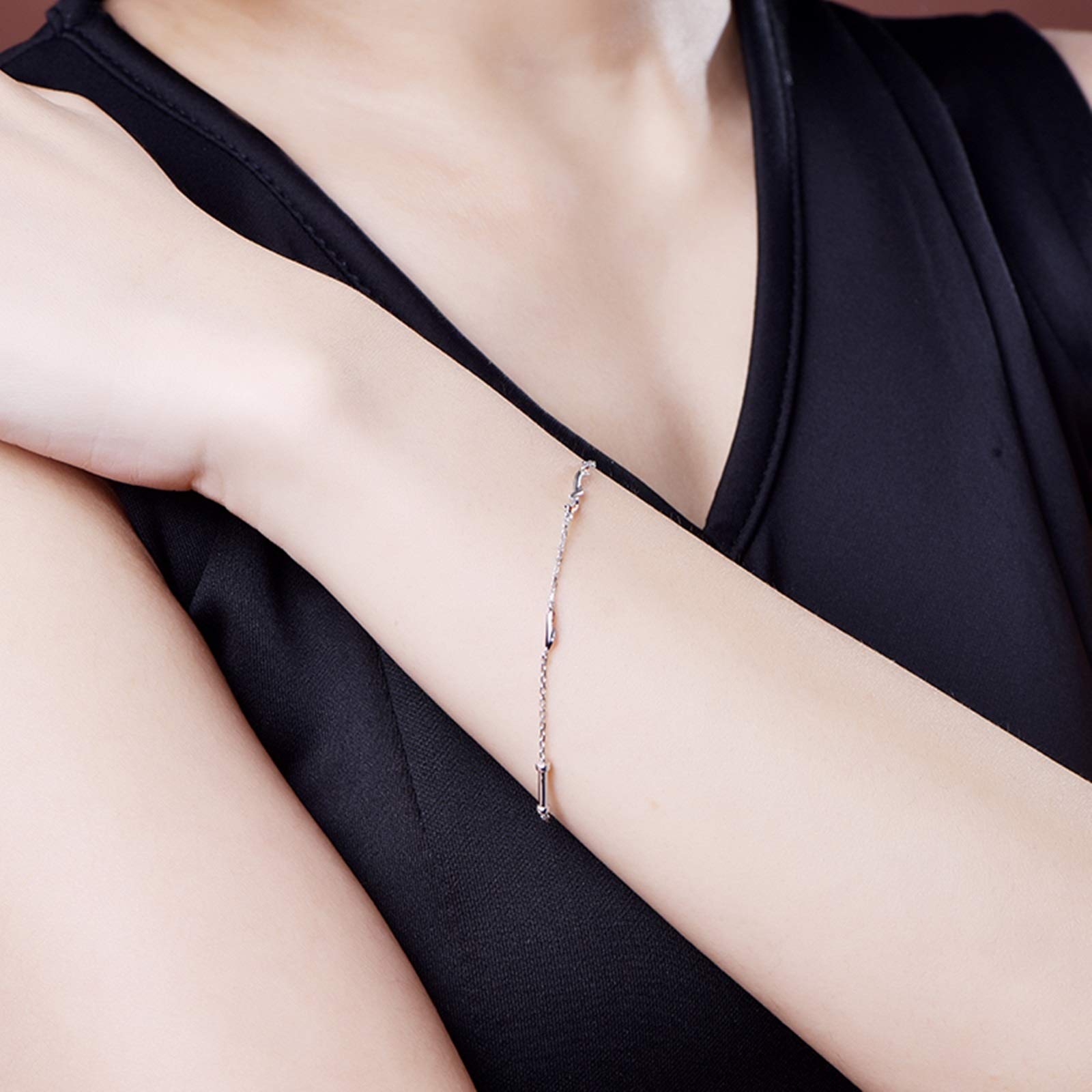 ZH1YFD Pulsera Oro Blanco 18K para Mujer, Eslabón de Barra con Cadena de Zafiro de Colores Pulsera Mujer 16-19CM