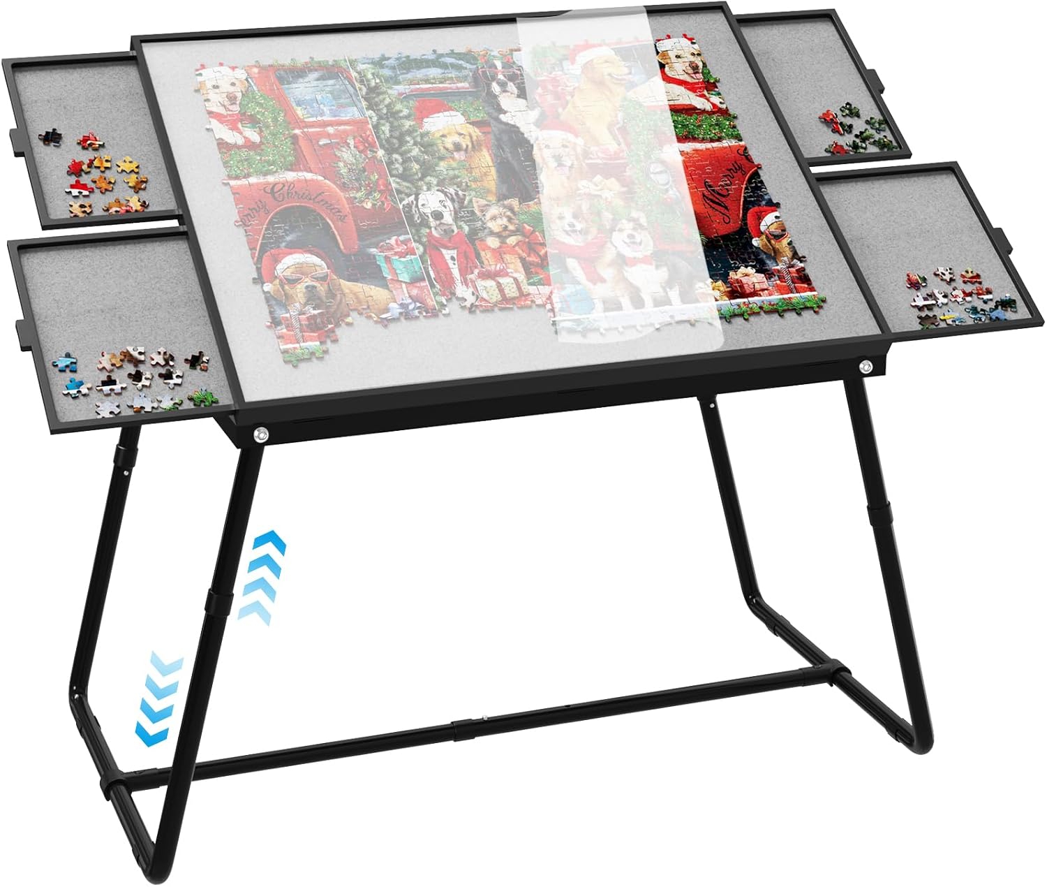 Jigsaw Puzzle Table Adjustable Height-18,28inch,2 in 1 Design Metal Puzzle Table with Legs Aluminium,Puzzle Tables for Adluts and Kids,Foldable Puzzle Table with Drawers,Felt,and Cover Black