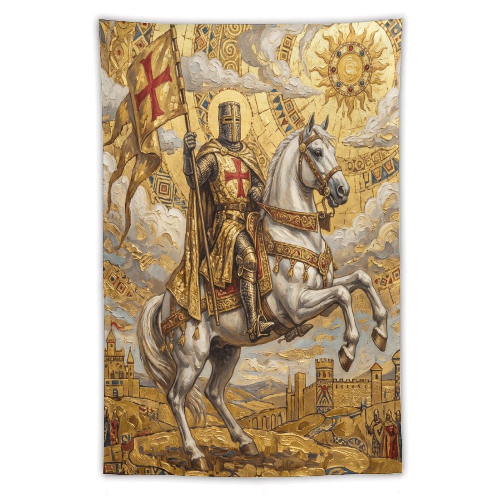 H3B8U2Y5 Crusader Knight Wall Tapestry, Renaissance Art Style, Dorm Room