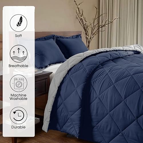 Miniatura 5 de Edredón reversible de 1 pieza, relleno de edredón alternativo con pestañas en las esquinas, sin fundas de almohada para todas las estaciones, 2