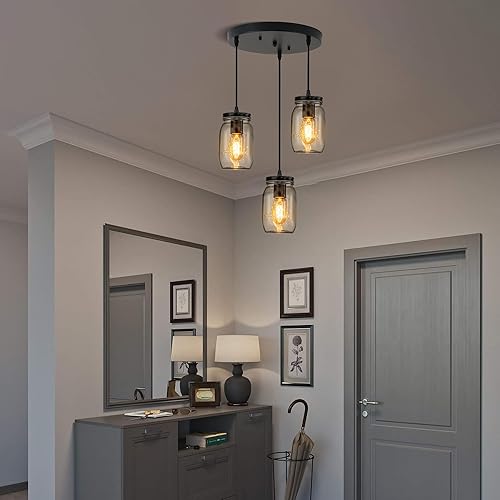 Miniatura 9 de LMSOD Lámpara colgante ajustable para isla de cocina, 1 luces colgantes, paquete de 2 lámparas colgantes de cristal