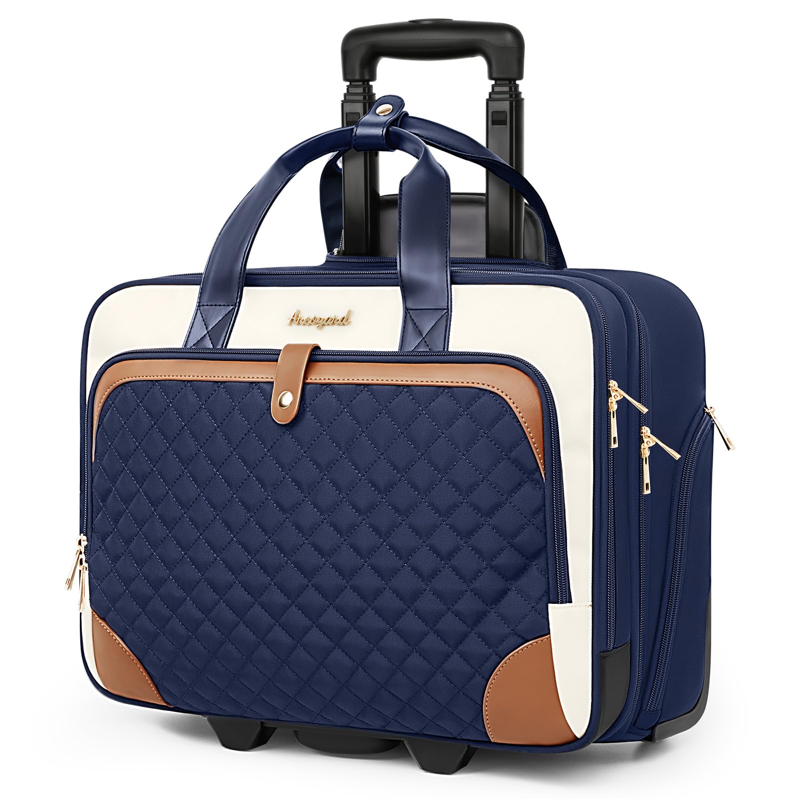 Arcoyard Rolling Laptop Bag, Rolling Briefcase for Women with Waterproof Pocket, 16 Inch Computer Bag, Underseat Carry On Luggage with Wheels for Work