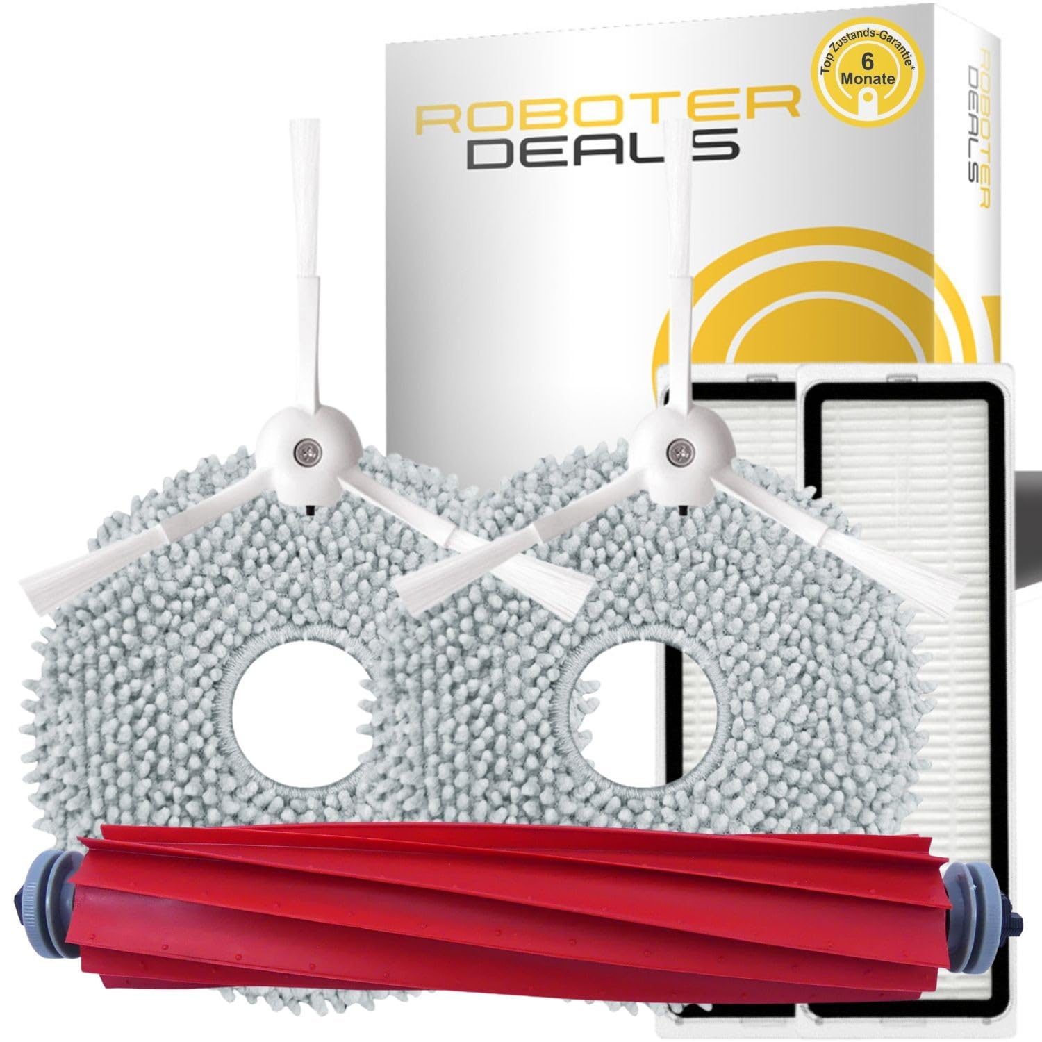 Roboter Deals - Zubehör Set, Ersatzteile für Roborock Q Revo, Q Revo S & Plus (2x Filter, 2x Pad, 2x Seitenbürste in weiss, 1x Hauptbürste)