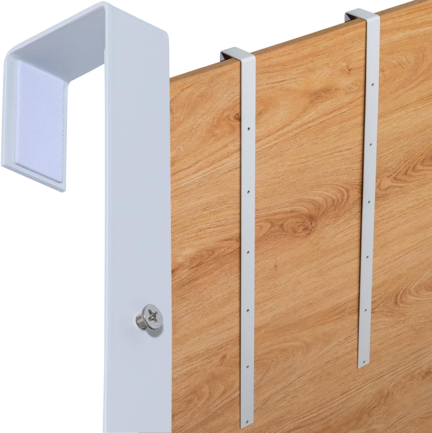Set of 2 XL Mirror Brackets Over-The-Door Mirror Hanger + Sticker:HANG MIRROR LOW Door Mirror Hanger Set with Anti-Scratch Lining | 20'' Over The Door Mirror Hooks for Adjustable Height (Extra LONG)