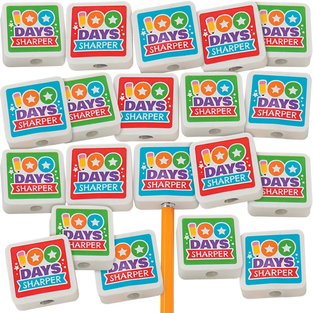 100th Day of School Pencil Top Erasers - 24 Pieces