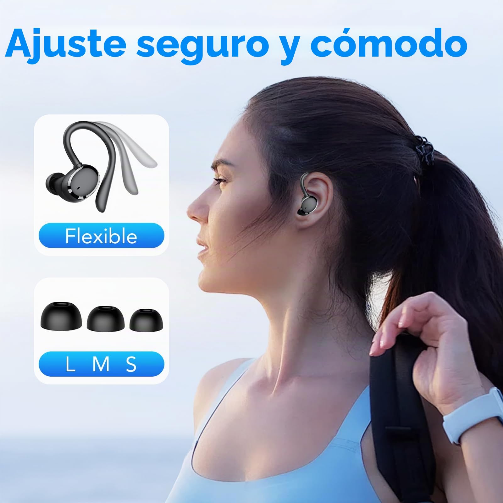 Auriculares Inalambricos Deportivos, Auriculares Bluetooth 5.3 con 4 HD Mic, 72H Cascos Inalambricos Bluetooth con Cancelacion Ruido ENC, Auriculares Inalambricos IPX7 Impermeable, USB-C, Pantalla LED