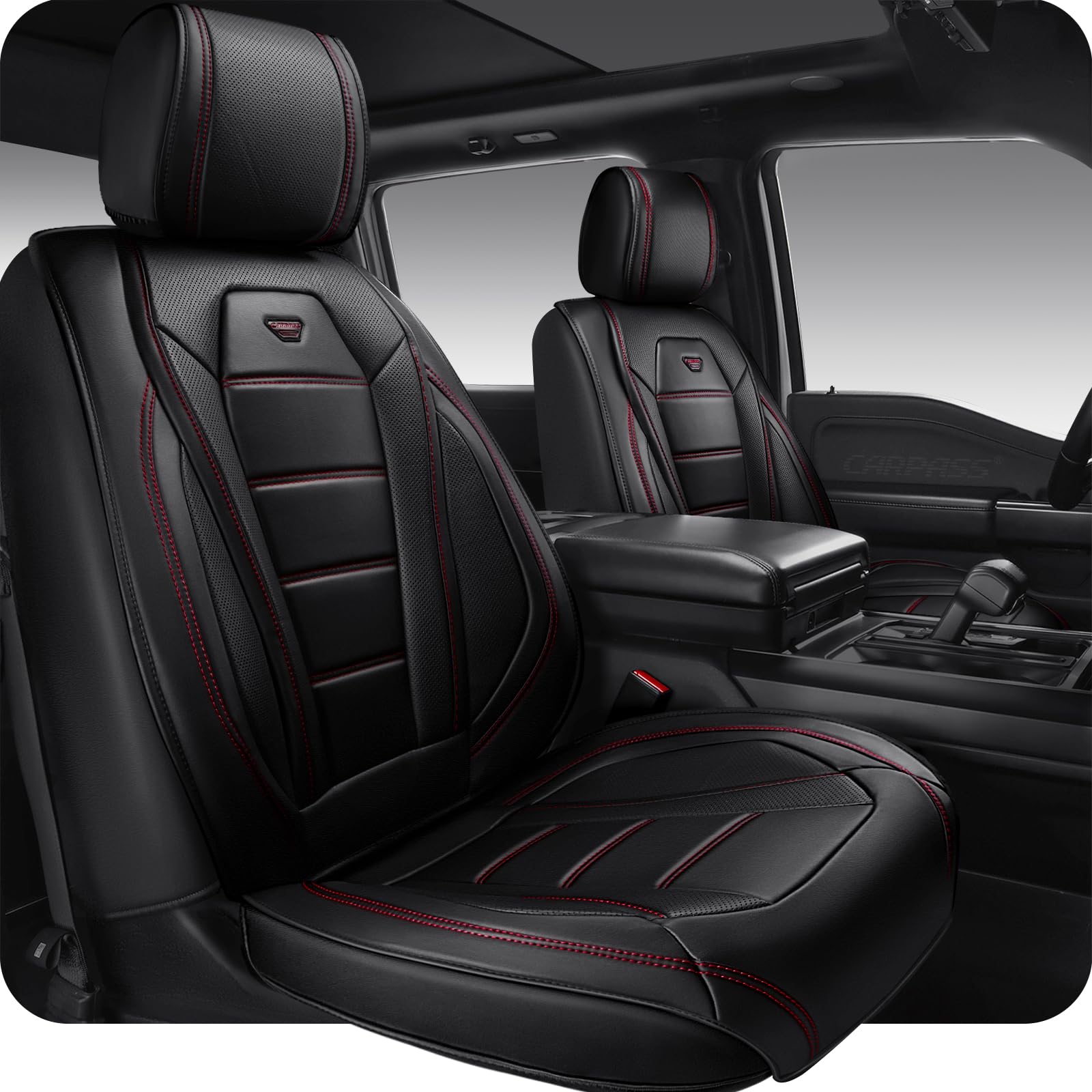 CAR PASS Luxury Nappa Leather Car Seat Covers Front Seats, Waterproof Seat Cover for Cars 2 Seats, Black Car Seat Protector, Automotive Seat Cover Universal Fit for Most Sedans SUV Trucks Black