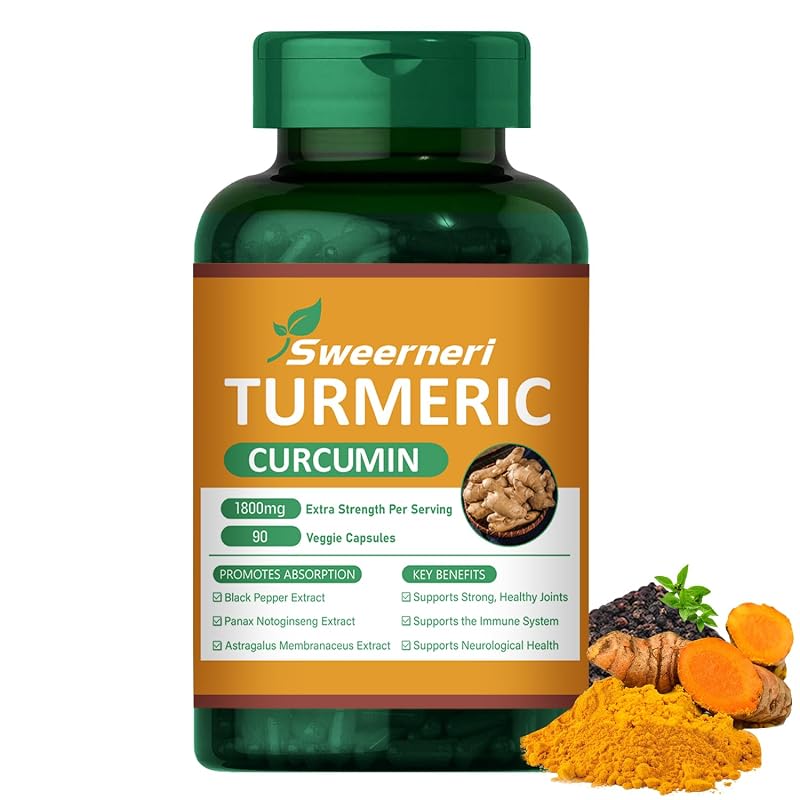 Sweerneri Suplemento de Cúrcuma com 1800 mg e 95% de Curcuminoides, 90 cápsulas