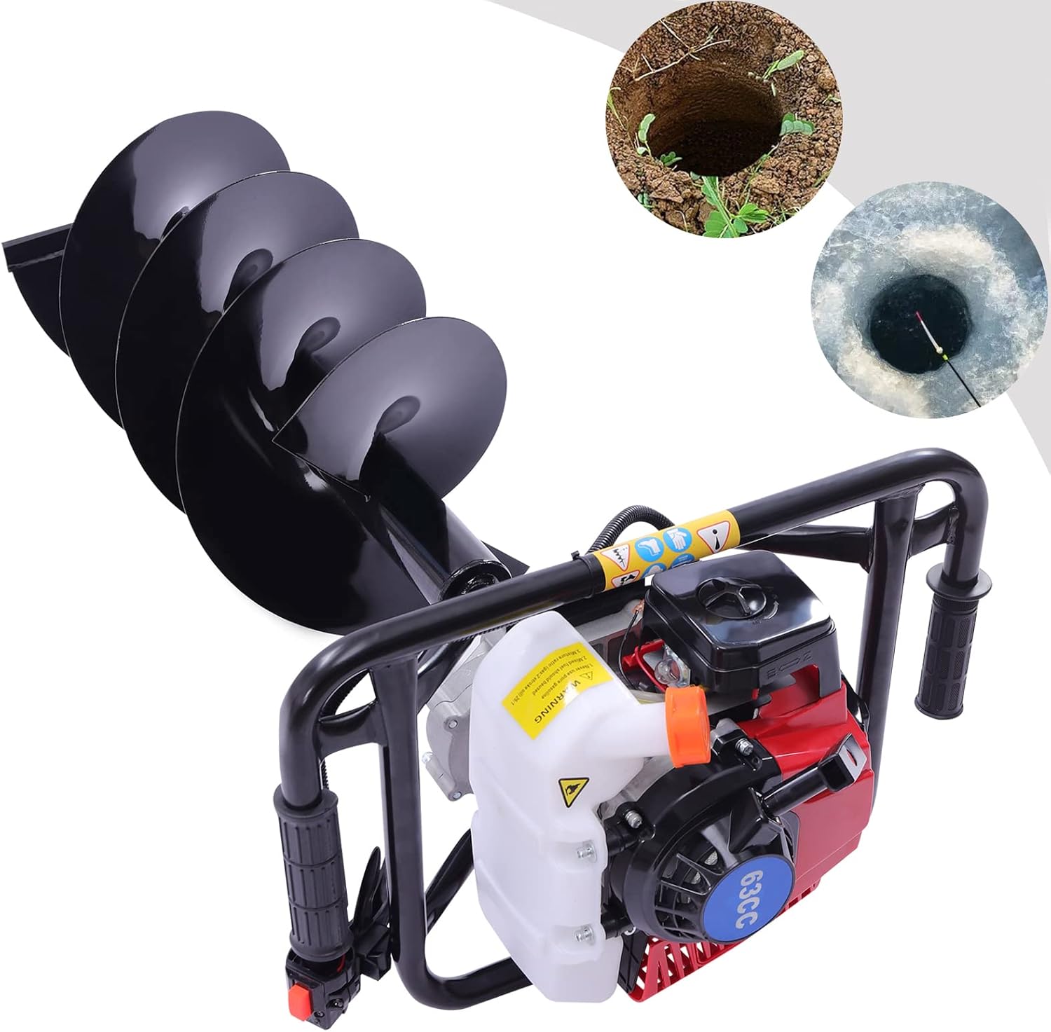 MOCHAG V-Type 63CC 2 Stroke Gas Posthole Digger, One Man Auger Post Hole Digging w/12" Auger Bit Set, 3HP Double Leaf Drill Earth Digger for Fence Garden Lawn Drilling, Removing Soil