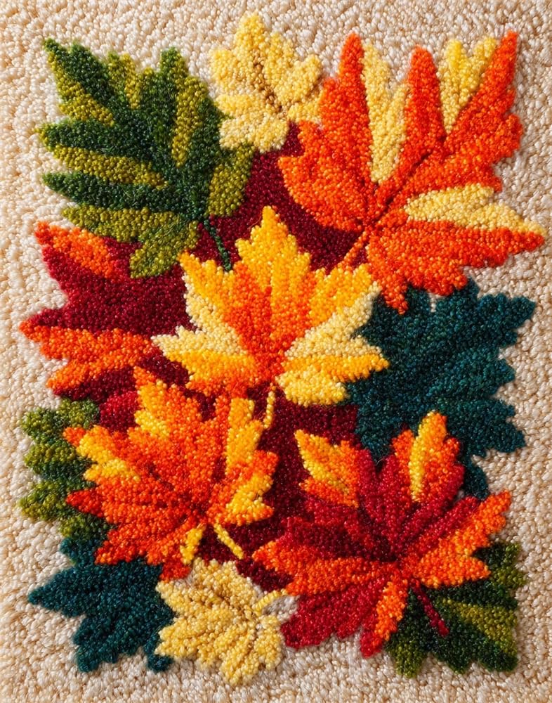 FWRTYCB Latch Hook Rug Kit Pumpkin Autumn Maple Leaves