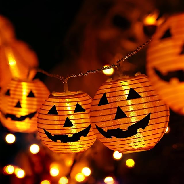 Halloween Pumpkin Lantern Lights, BrizLabs 6.6ft/2M 10 LED Orange Fall Decor Fairy String Lights Battery Operated Jack-O-Lantern Pumpkins Lights for Indoor Window Autumn Garden Patio Home Party