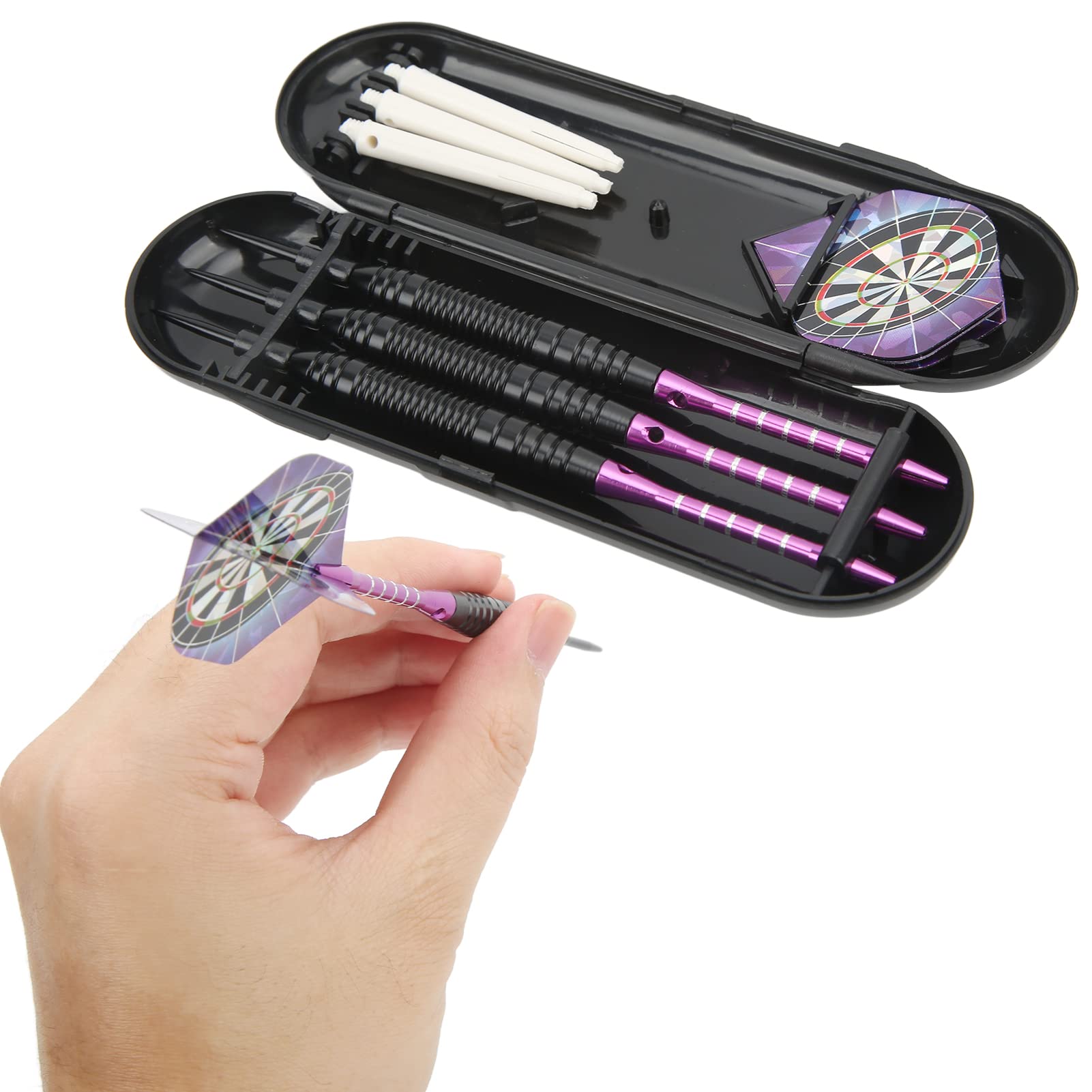 VBESTLIFE Darts Metal Tips Set, 3Pcs Professional Stainless Steel Tip Darts Set with Shafts Tails and Storage Case Fits for Professional Beginner All Levels