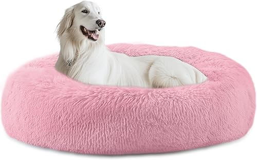 Miniatura 14 de Cama calmante para perros de 23 pulgadas, cama de felpa antiansiedad en forma de dona para perros pequeños, cálida, suave, linda, redonda, lavable,