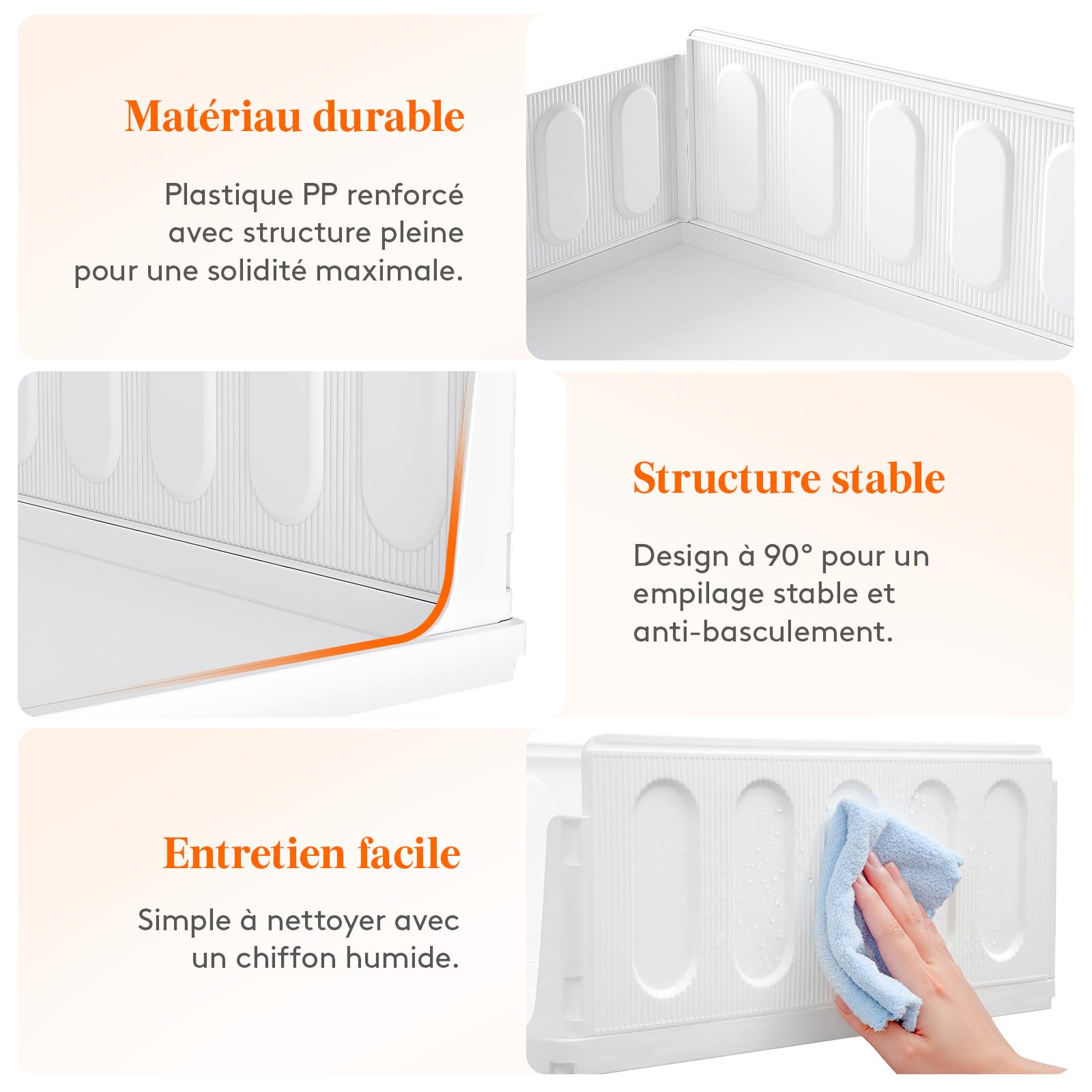 Lifewit Boîtes de Rangement pour Vêtements, Organisateur de Penderies Empilables, Blanc Bacs Individuels en Plastique, Idéal pour Placard de Cuisine, Armoire de Camping et Salle de Bain, 24L, Lot de 8