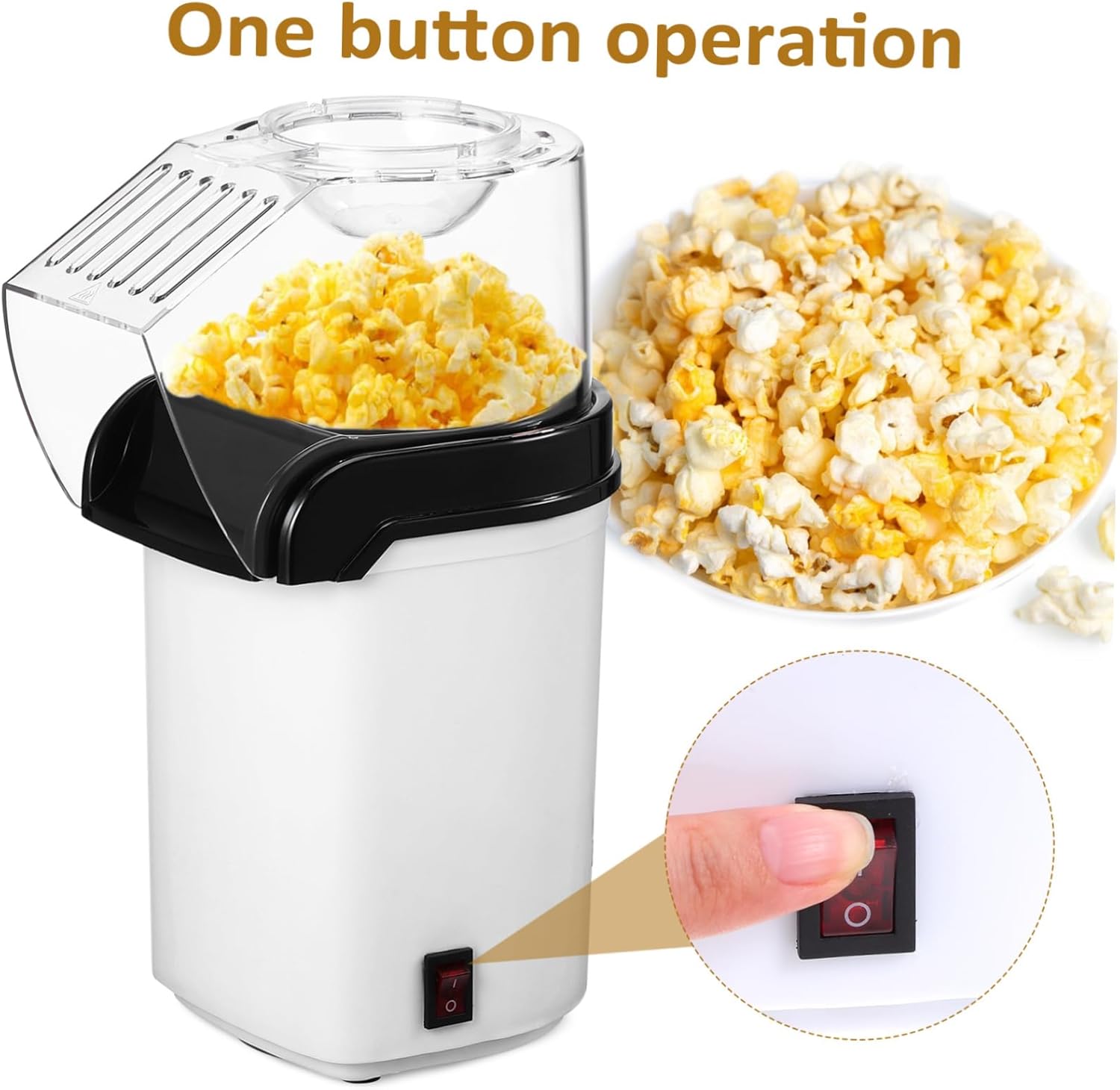 Unomor Domestic Popcorn Maker Air Popper Popcorn Machine Electric Easy Operation Space-saving Design Measuring Cup Lid