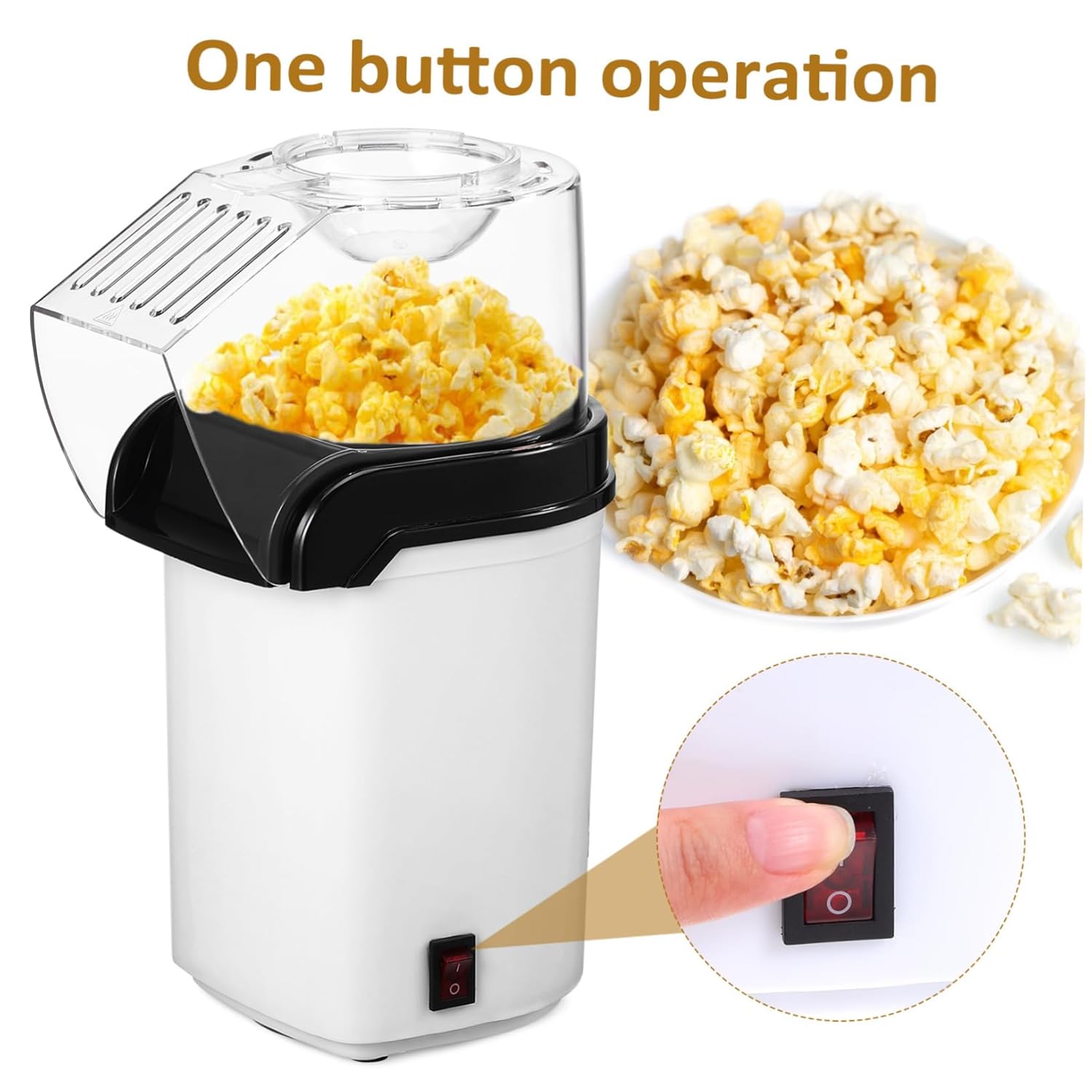 110v Electric Popcorn Maker Air for Party Hot Air Popcorn Machine Measuring Cup Lid Easy Operation Space-Saving Design Us Plug