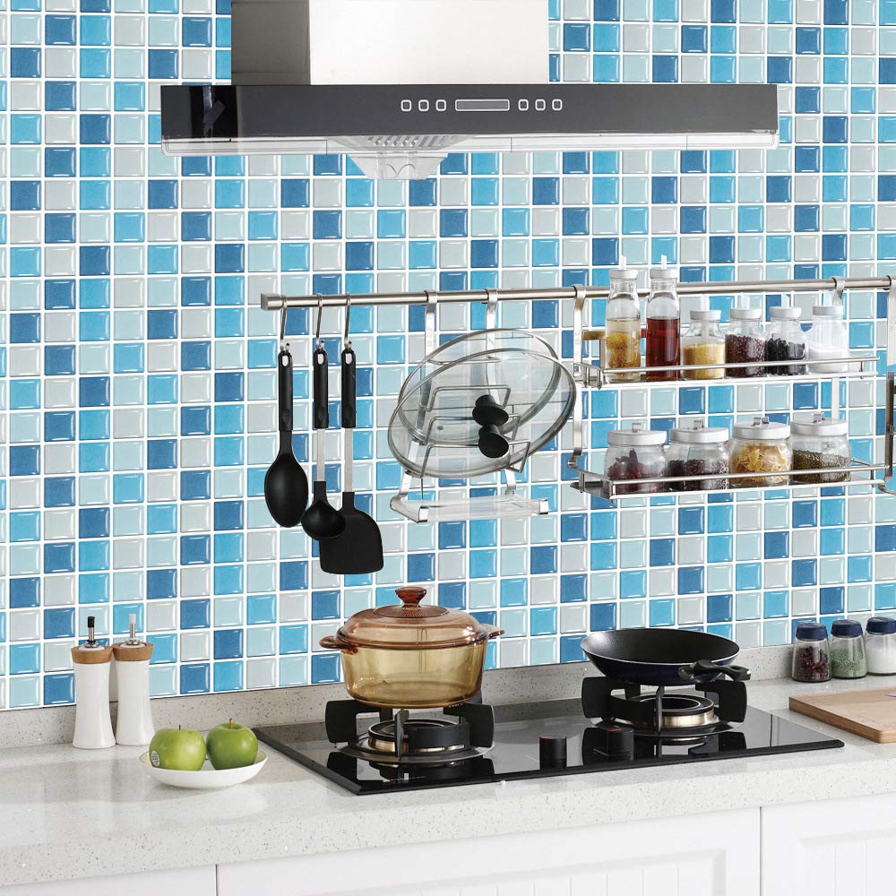 Hiseng Rechthoekige plakfolie, decoratief, geruit, voor badkamer en keuken, tegelstickers, mozaïekpatroon, 3D-marmer, waterdicht, zelfklevend