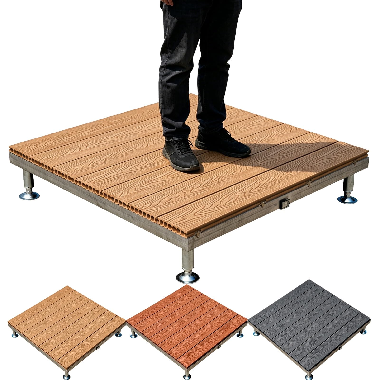 Piattaforma for Terrazza in Legno Composito, Terrazza Fai da Te Impermeabile for Tutte Le Stagioni con Piedini in Metallo Regolabili, for Pavimentazione del Patio(Teak Wood)