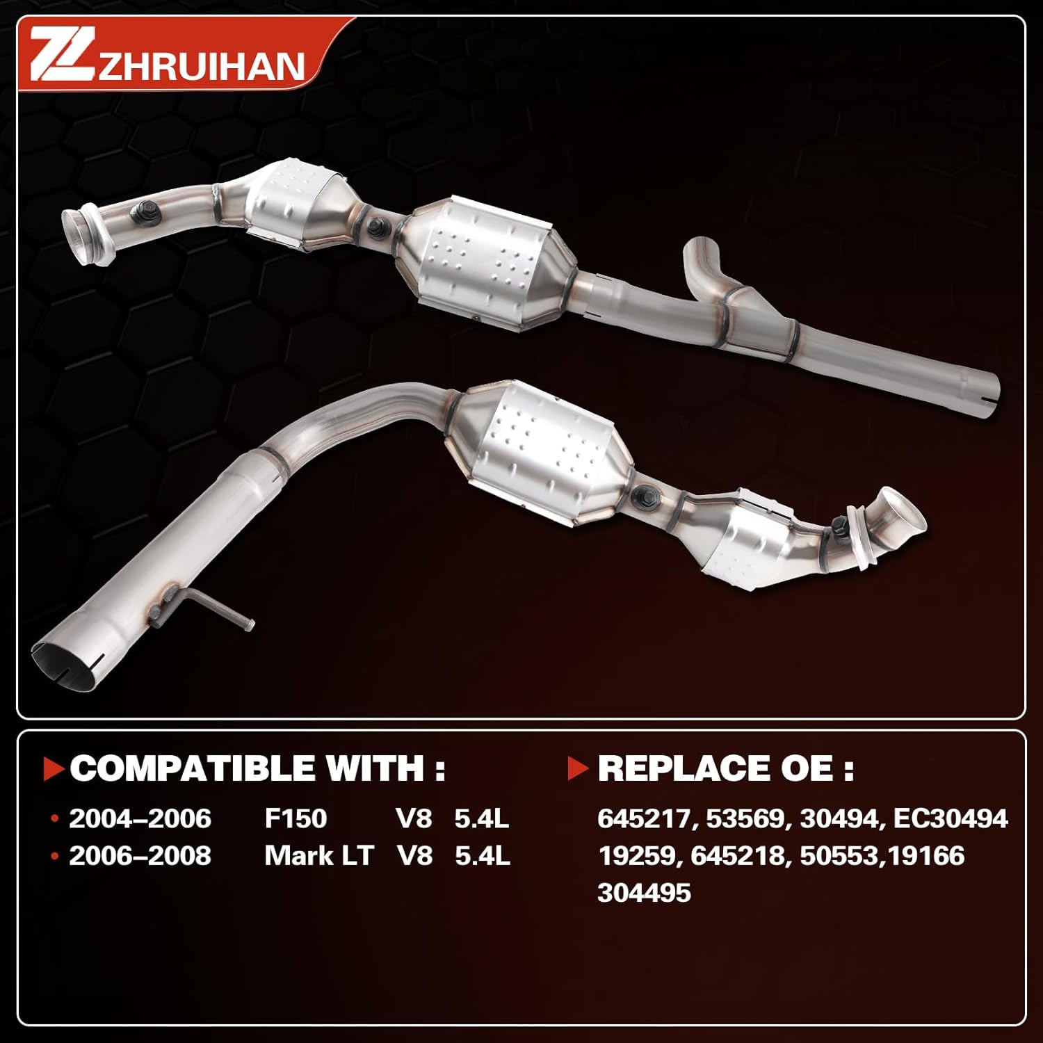 High Flow Catalytic Converter Kit Compatible with F150 2004-2006 & Mark LT 2006-2008 5.4L V8 engine 4WD Transmission, Replace# 645217 53569 645218 50553 EPA Compliant