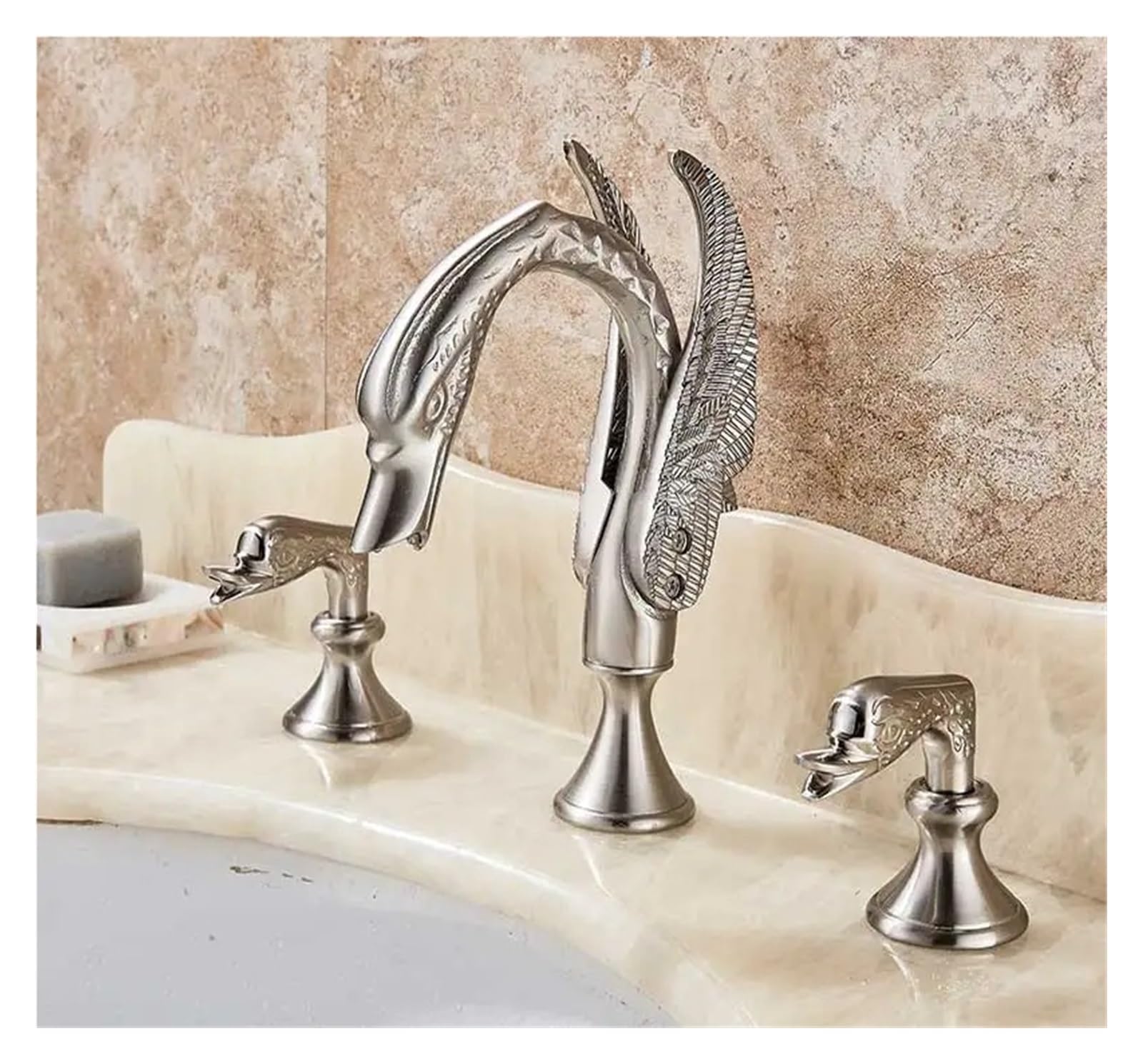 Robinet mitigeur cygne nickel brossé luxe pour vasque