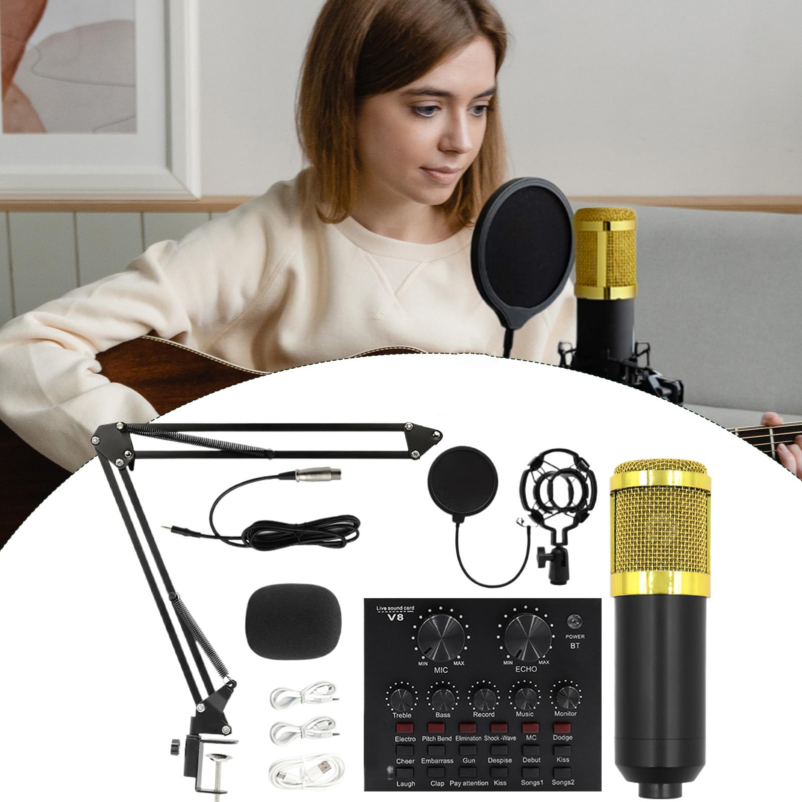 Aufnahmestudio-Ausrüstung Benutzerfreundliches Streaming-Kit, Soundkarte, | Livestreaming-Ausrüstung Komplettpaket für Aufnahmestudio-Zubehör, Aufnahme, Live-Streaming, Telefon, PC