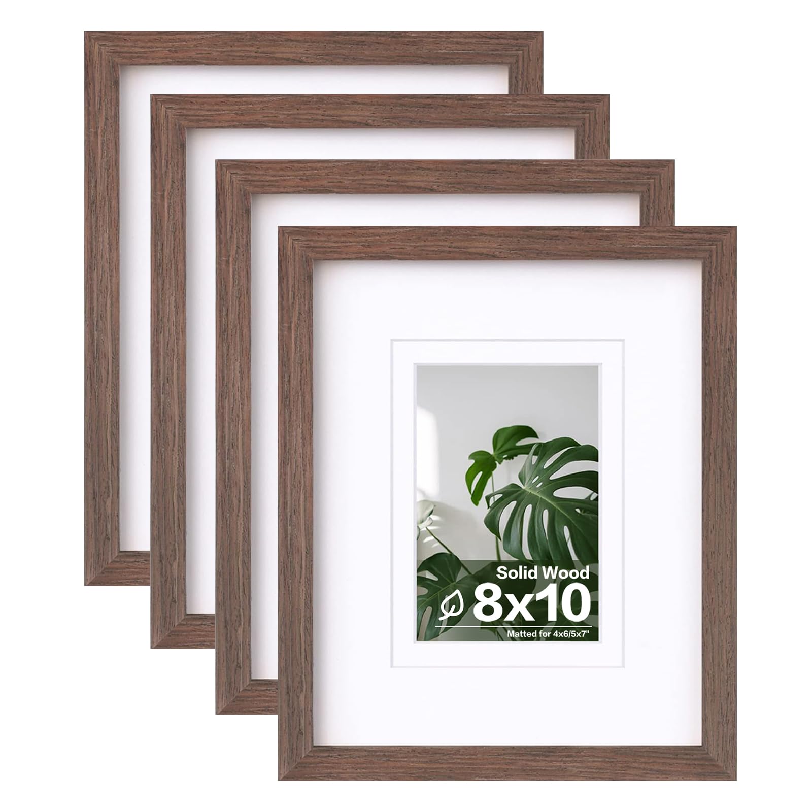 Egofine 8x10 Picture Frames Set of 4, Made of Solid Wood Covered by Plexiglass 4x6 and 5x7 with Mat or 8x10 without Mat, for Table Top Display and Wall Mounting Photo Frame Brown