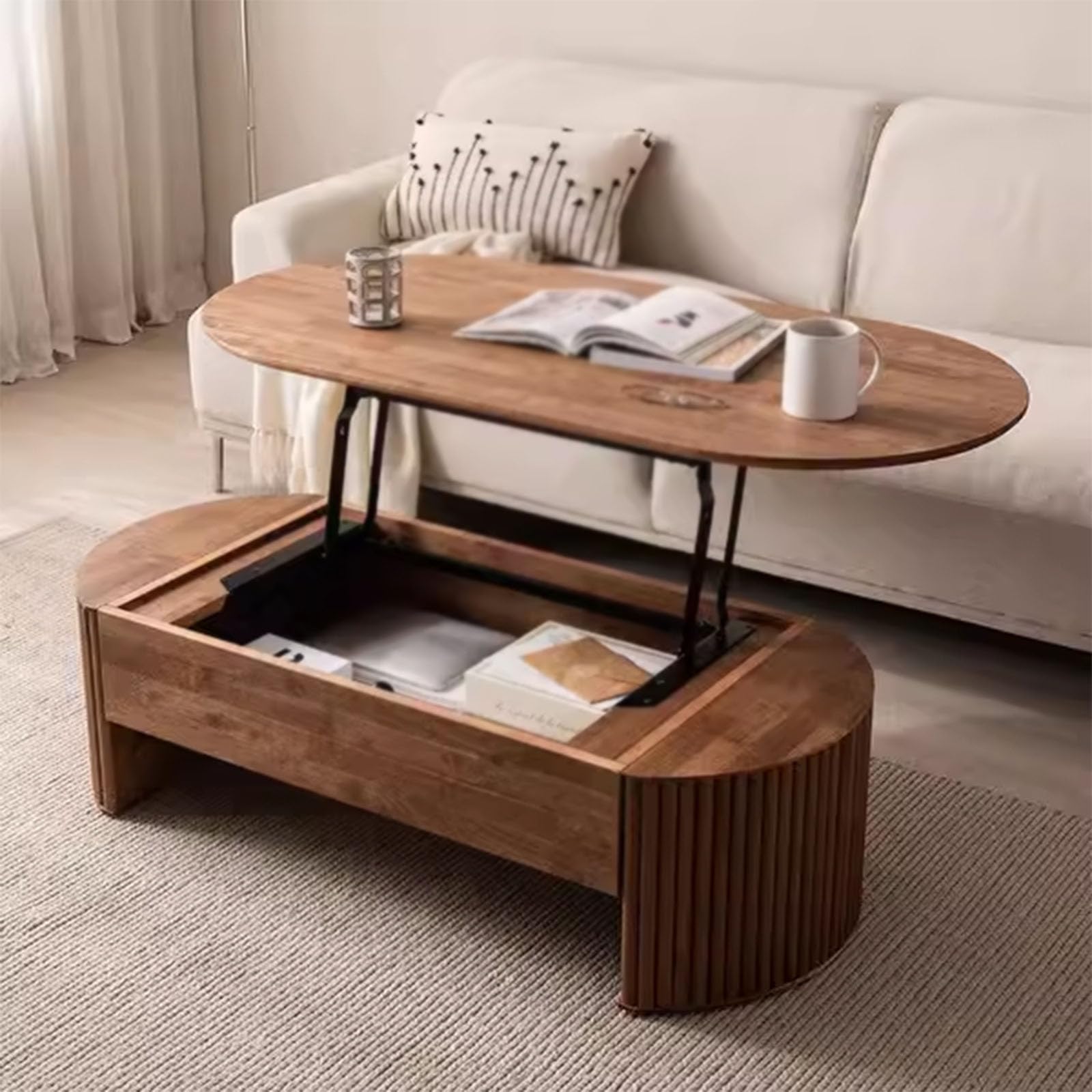 PRUJOY Verstellbarer Couchtisch aus Massivholz