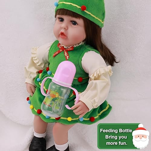 Miniatura 5 de WERFLOT Muñeca realista realista, muñecas de bebé recién nacidas de la vida real de 18 pulgadas, con ciervo de Navidad y sombrero de Navidad, caja