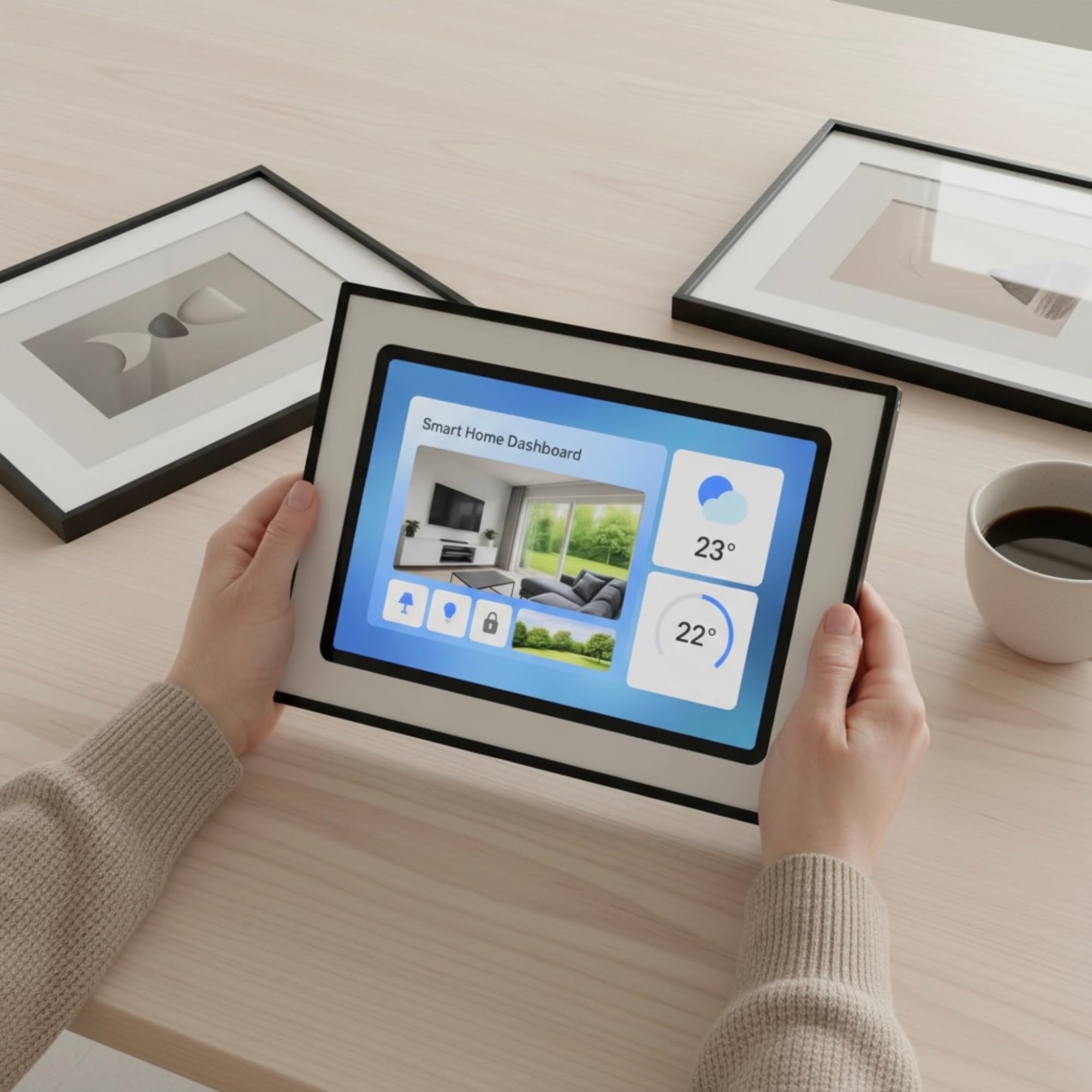 Tablet Wandhalterung für iPad 7./8./9. Generation (10,2 Zoll, 2019-2021) - Passgenaue & Flache Bilderrahmen-Optik für Smart Home Display - Feste Montage mit Kabelführung - Schwarz