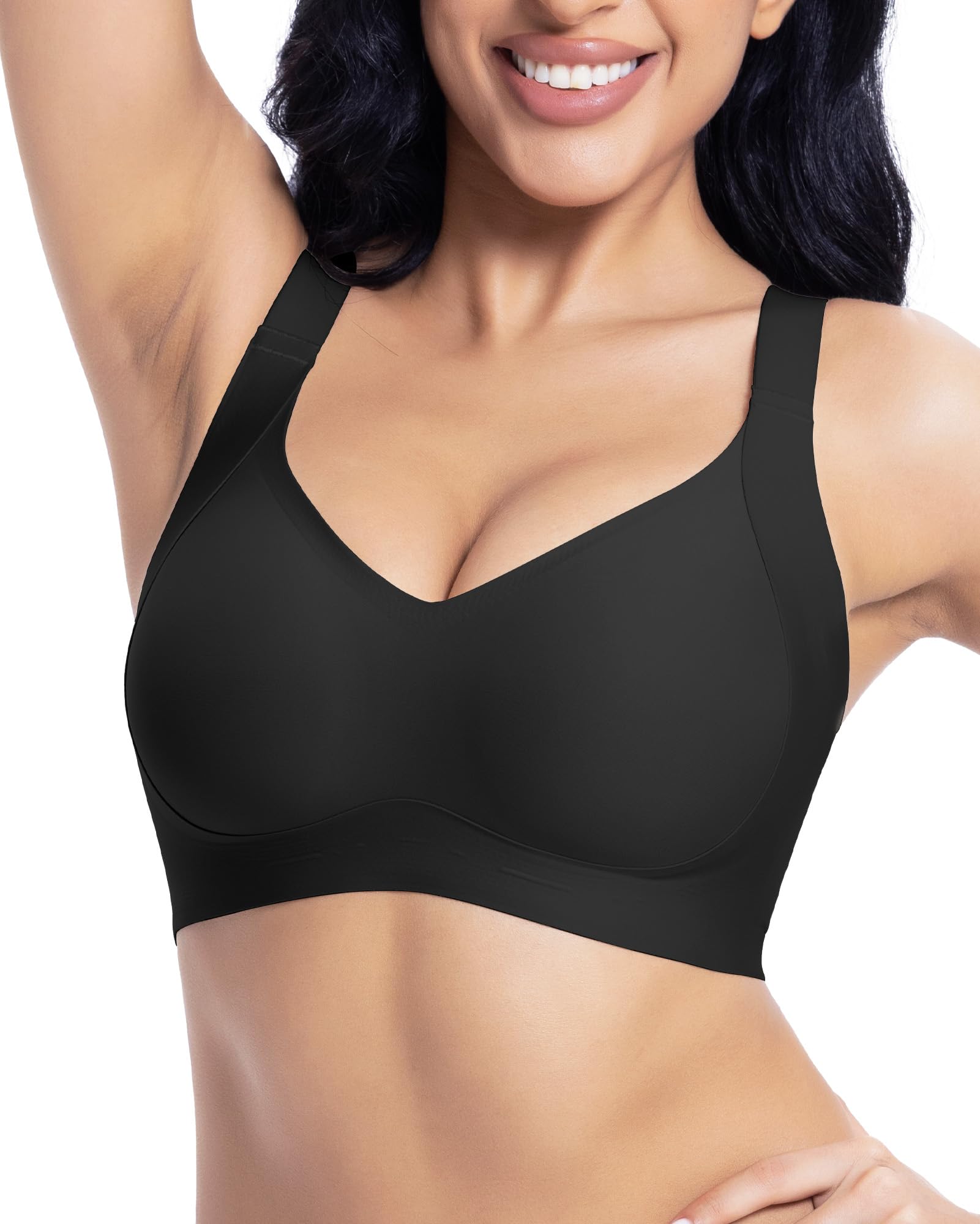 Scalloped Lift Bras for Women No Underwire Buttery Soft Push Up Wireless Bras V Neck Seamless Bralettes