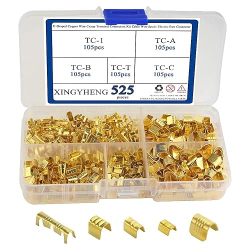 XINGYHENG Juego de conectores de terminales de crimpado de alambre de cobre en forma de U no aislados, 525 piezas, espada de alambre de cable,
