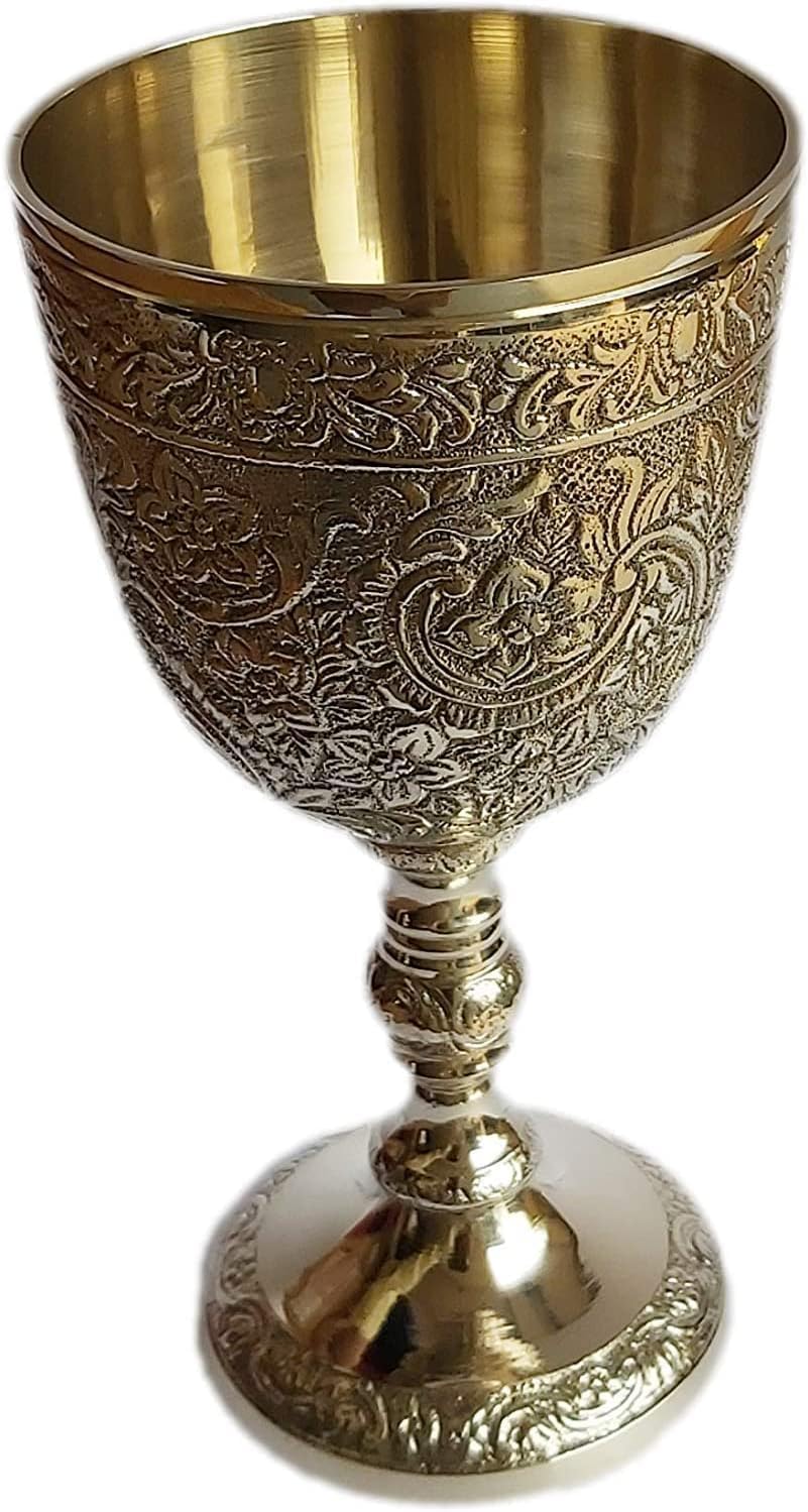 PARIJAT HANDICRAFT Set of 2 Hand Made brass flutes wine heavy goblet brass drinking glasses beverage tumbler cups for water juice milk beer ice tea and farmhouse decor