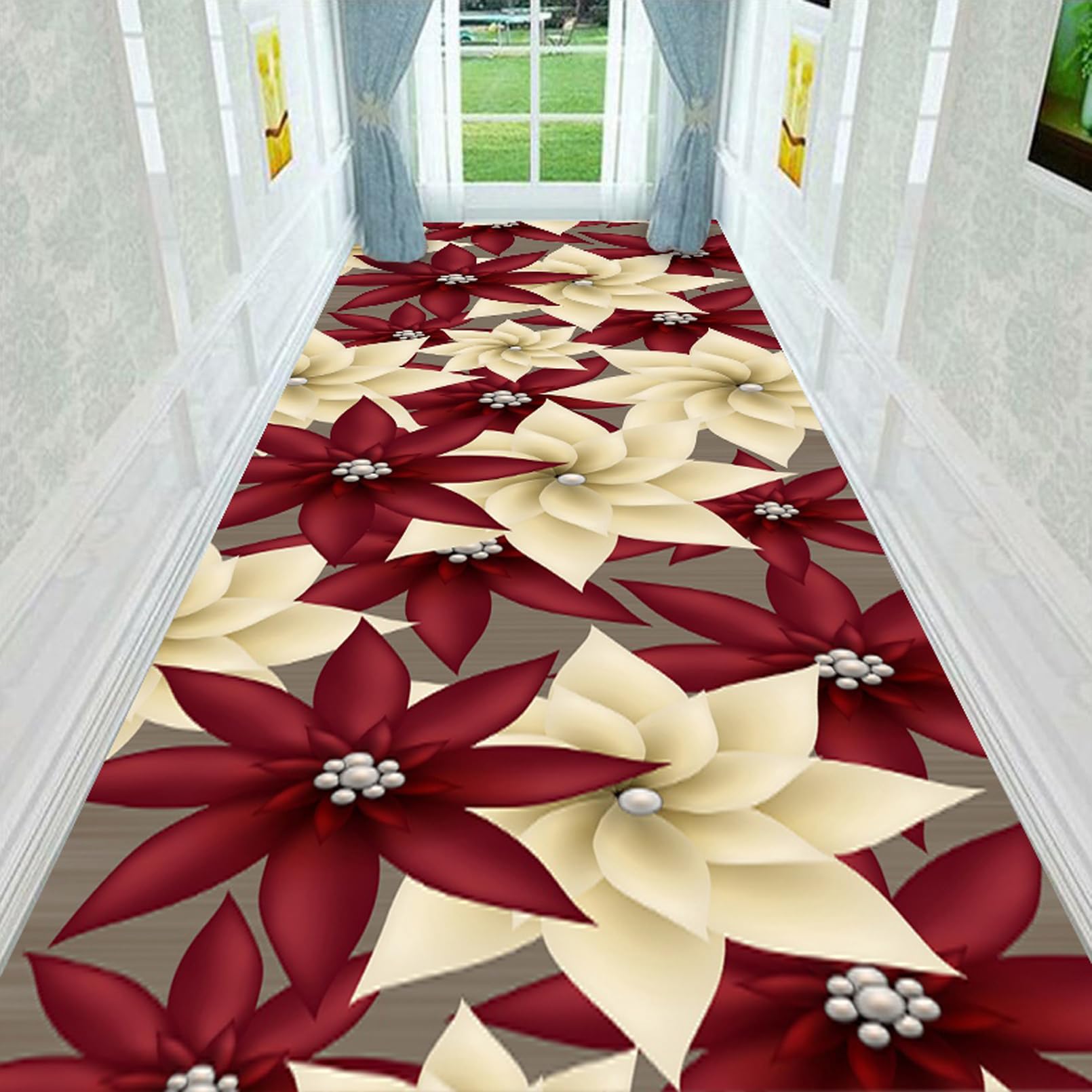 Tapis de couloir extra long 0.6x2.5m style moderne rétro et lavable pour cuisine