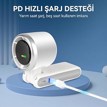 ROBEVE Blic BWFN22 Turbo El Vantilatörü Mini Fan Vantilatör Katlanabilir 3’ü 1 Arada Taşınabilir Fan 5 Kademeli LED Ekranlı USB-C Şarjlı Mini Vantilatör Boyun Askılı Masaüstü Kullanım (Siyah)