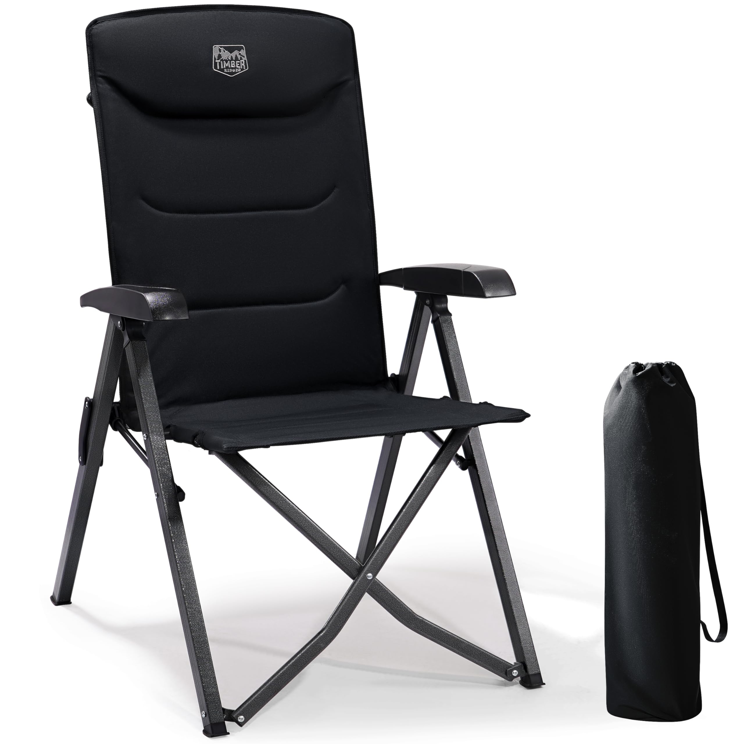TIMBER RIDGE Campingstuhl Faltbar Hohe Lehne Kleines Packmaß Klappstuhl Camping 150kg mit 4 Positionen verstellbar mit Tasche Liegestuhl Alu für Garten Balkon Wohnmobil