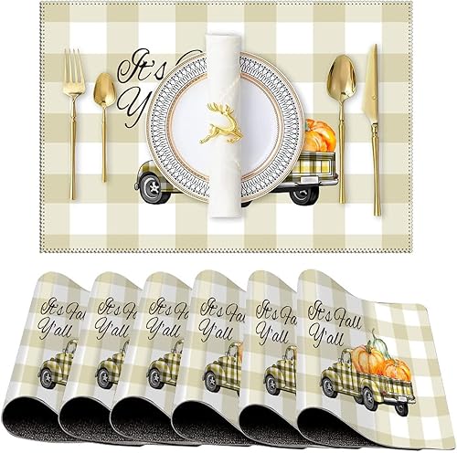 Vista 41 de Stylish Table Place Mats It's Fall Y'all Pumpkins Give Thanks Cloth Placemats Reversible Non-Slip Kitchen Table Place Mats for Restaurant