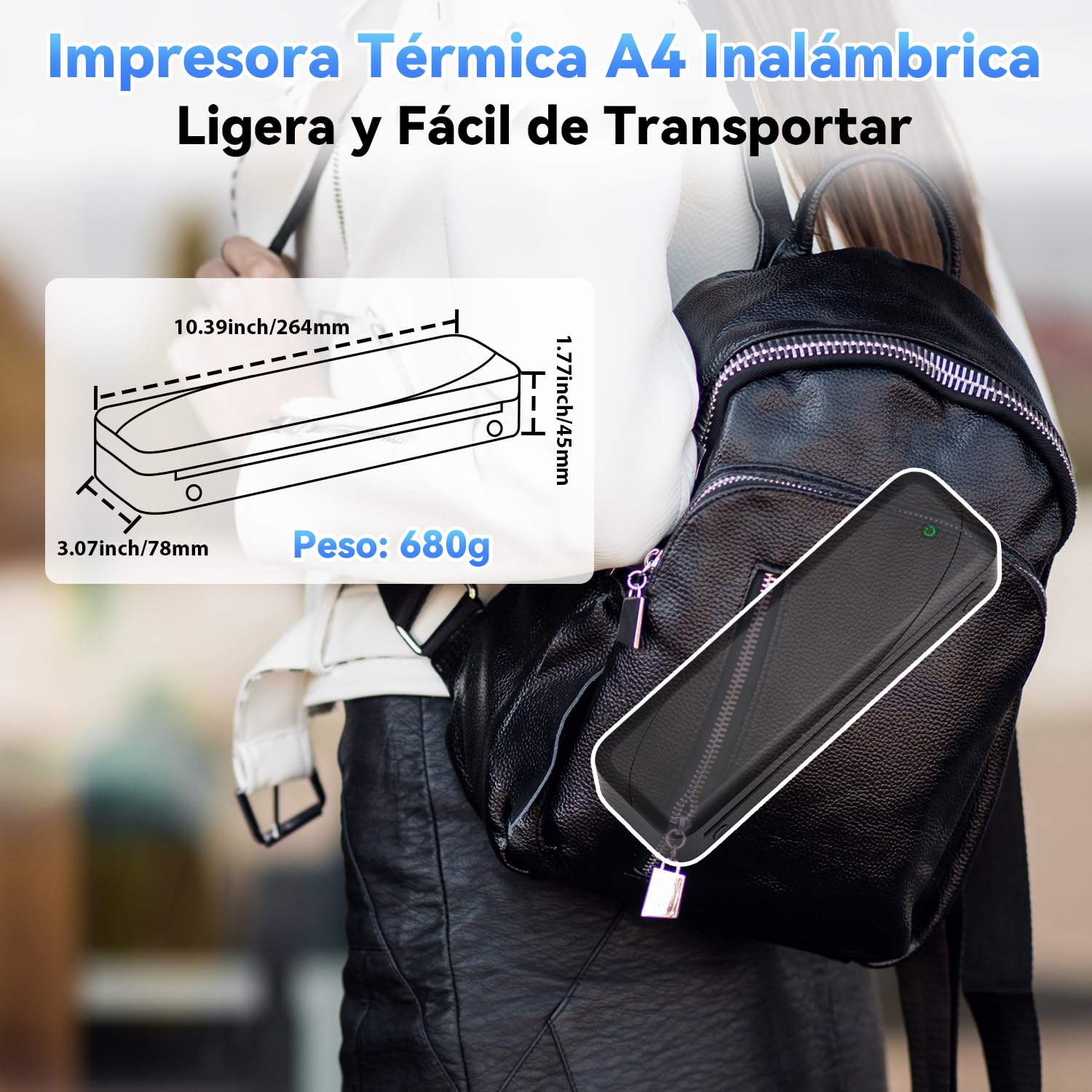 Phomemo M833 Impresora Termica Portatil A4, 300DPI Impresora Portatil Inalambrica Bluetooth para Coche, Oficina, Hogar, Impresora Móvil Sin Tinta,Compatible con Smartphones y Portátiles,Negro