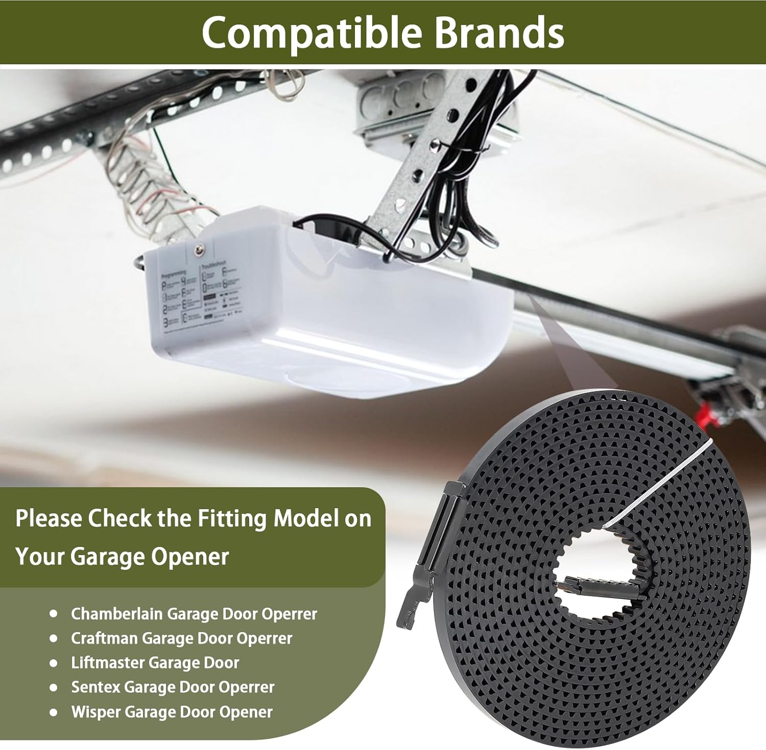 41A5250 Drive Belt 237'' for 7FT Garage Door, 41A5250 Garage Door Openers Belt,41AB050-2 Belt, Compatible with Chamberlain/Craftsman/Liftmaster/Sentex Belt Drive Garage Door Opener