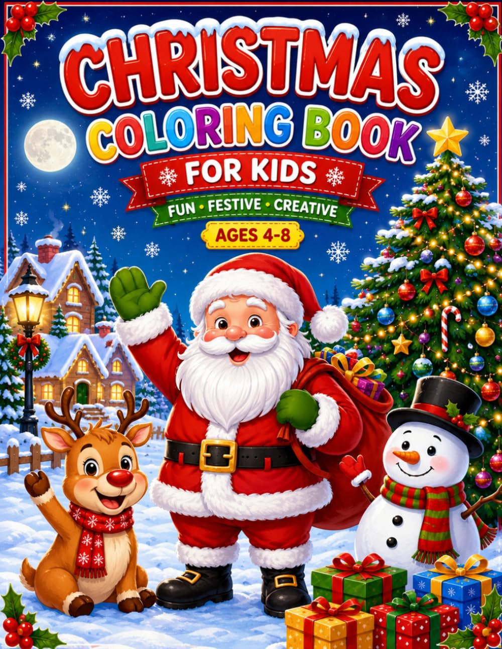 Jolly Christmas Coloring Adventure: Cute Christmas Scenes, Santa, Reindeer and Holiday Fun