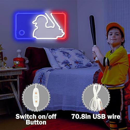 Miniatura 4 de Letreros de neón de béisbol, letreros de luces de neón para pared, letreros LED regulables para dormitorio, habitación de niños, deporte, club, bar,