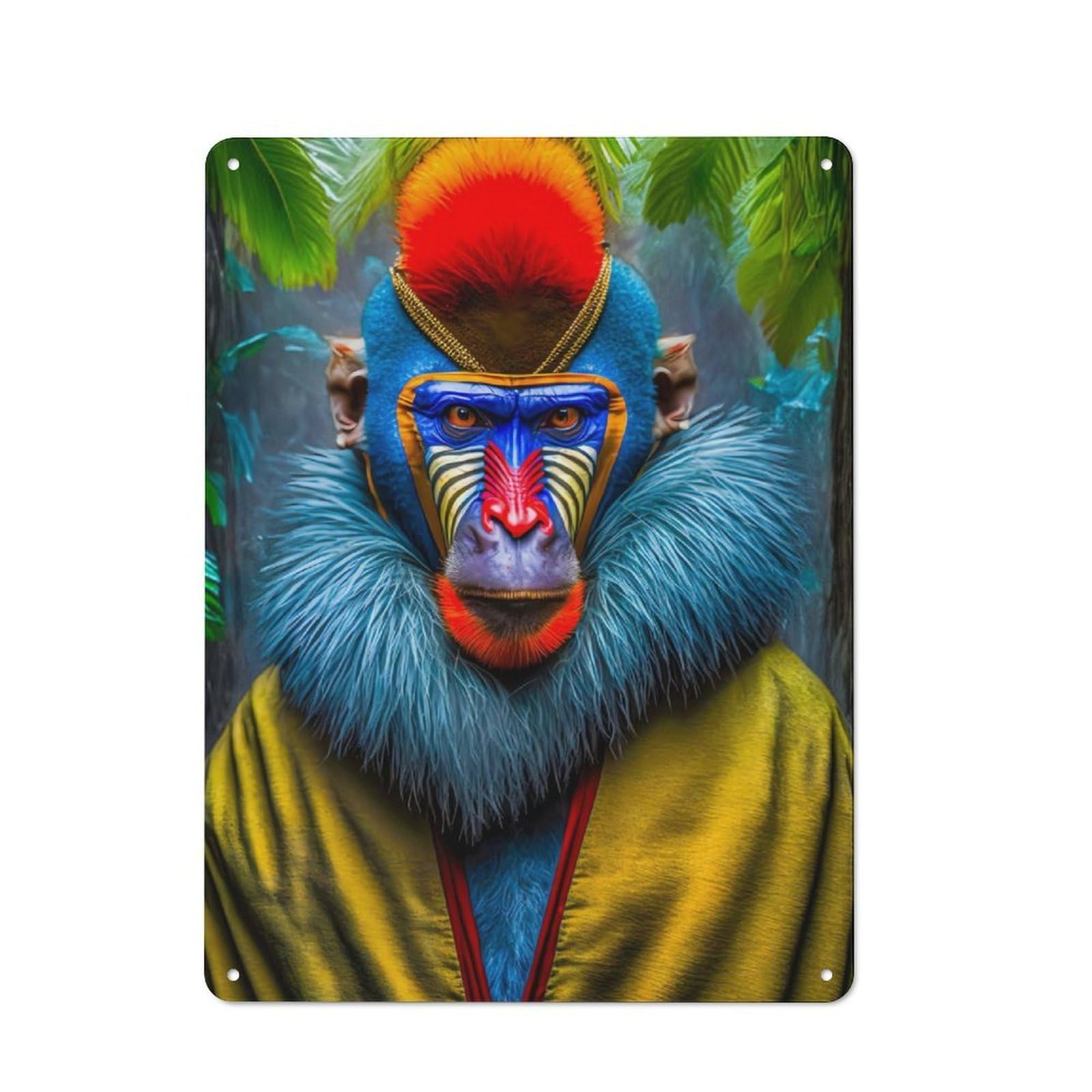Junmoney Tropical Mandrill Joy Rustic Tin Wall Plaque 40X30cm, Rustic Kitchen Decor For Cottage, Kitchen, Hallway Or Breakfast Nook
